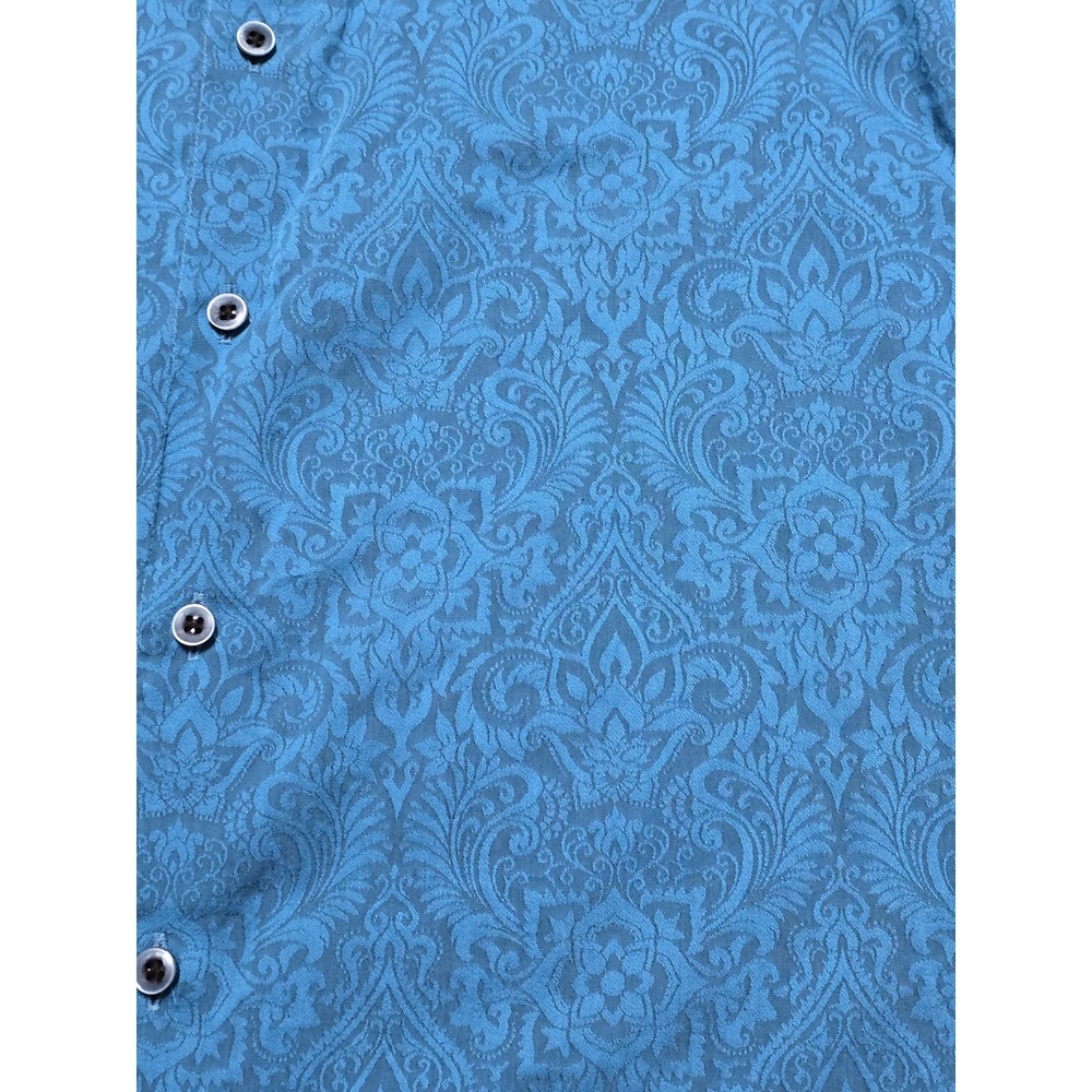 Robert Graham Mens XL Shirt S/S Blue Demask Geometric Paisley Floral Flip‎ Cuff - Picture 8 of 14